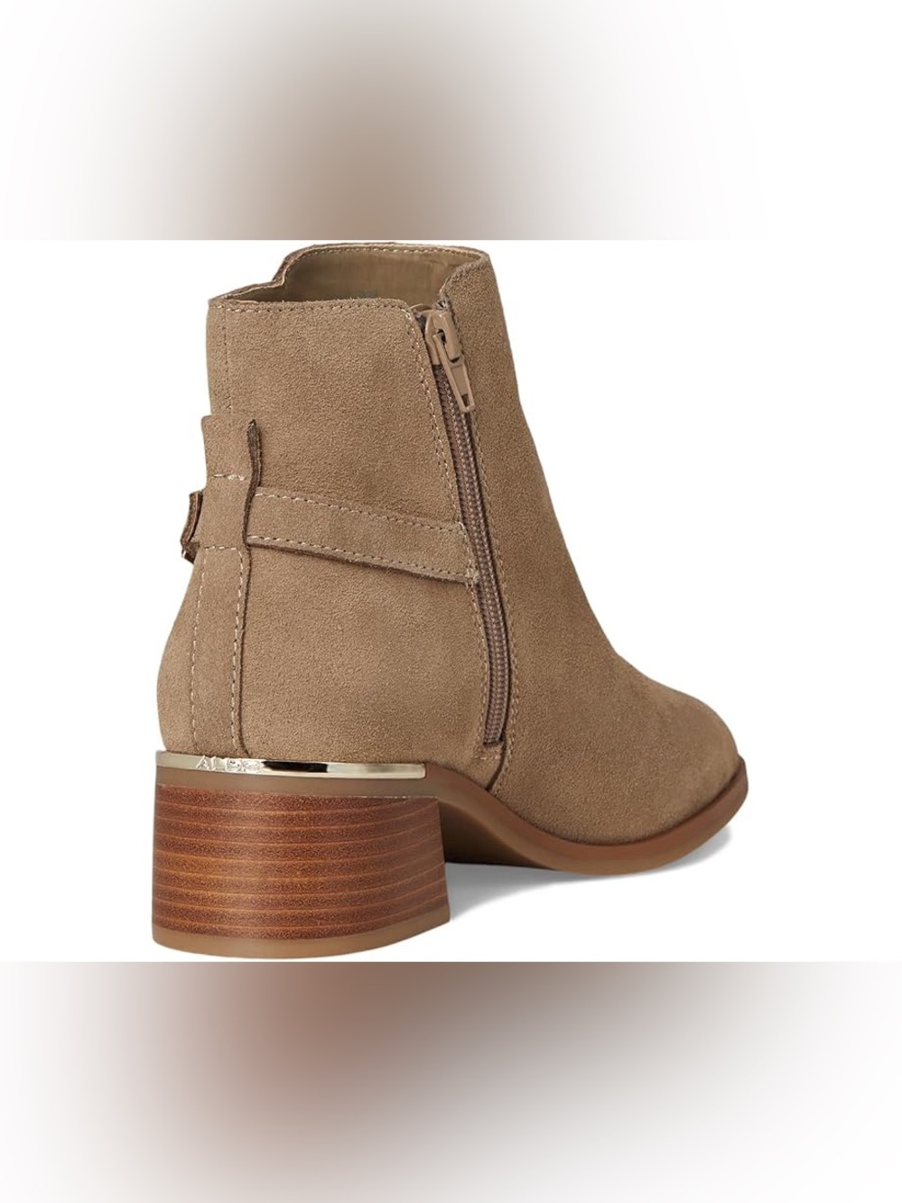 Aldo Serrafina Suede Leather Ankle Bootie with Buckle Strap - Taupe - Picture 3 of 13